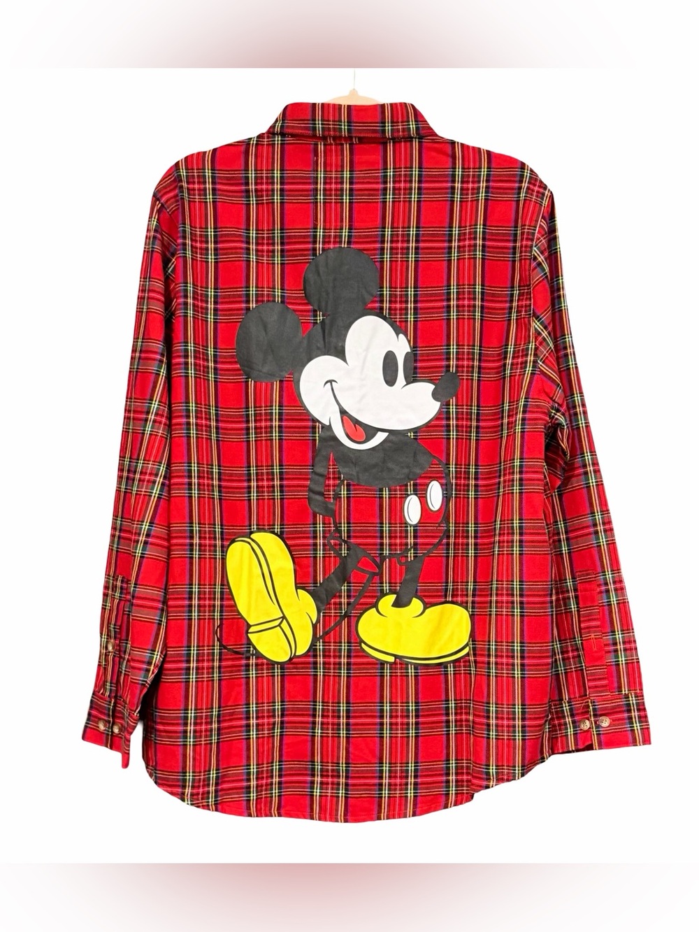 Disney Cakeworthy‎ Mickey Mouse Plaid Red Button Up Shirt